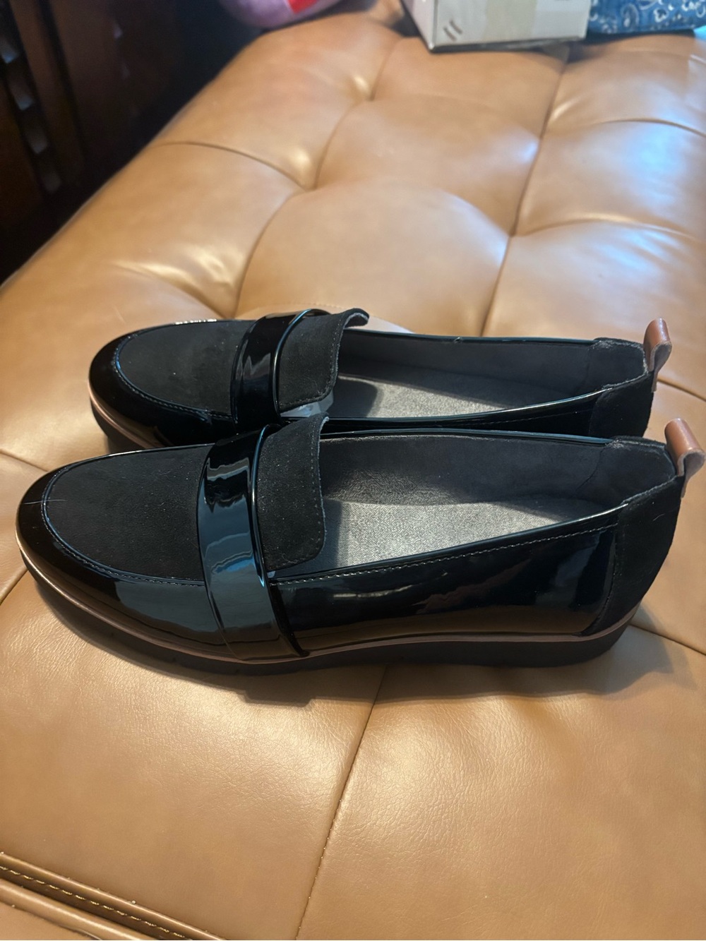 Dr. Scholl's Black Patent and Suede Slip-On Loafers